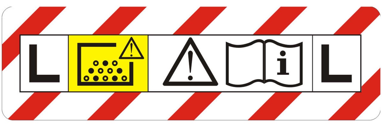 Symbol för batchstorlek, varning och bruksanvisning