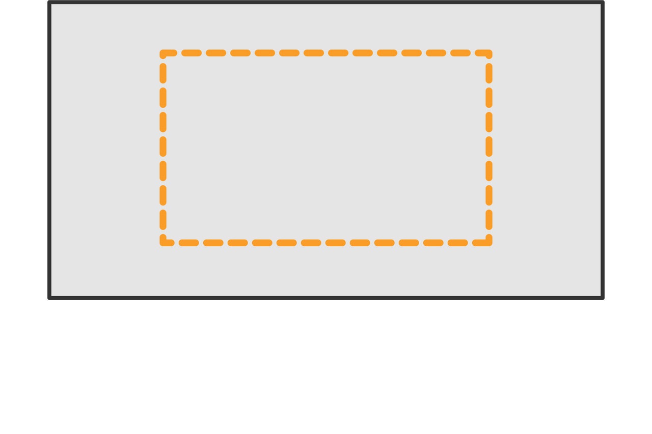 Rektangulär yta med streckad markering