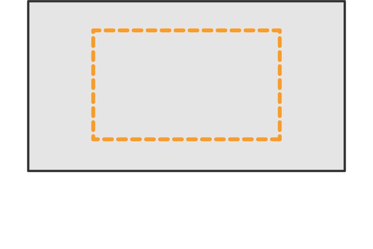 Rektangulär yta med streckad markering