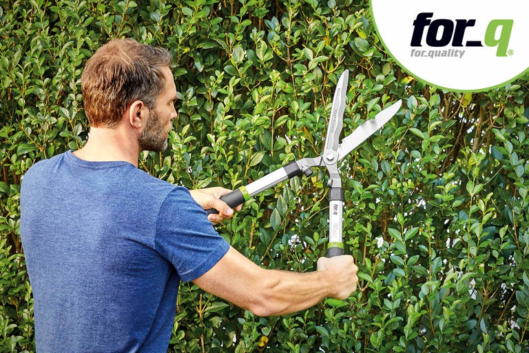 Man klipper en häck med en häcksax från for_q