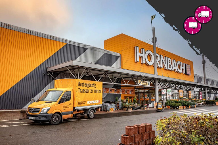 Hornbach byggvaruhus exteriör med skåpbil att hyra