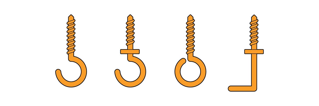 Olika skruvkrokar och vinkelkrokar