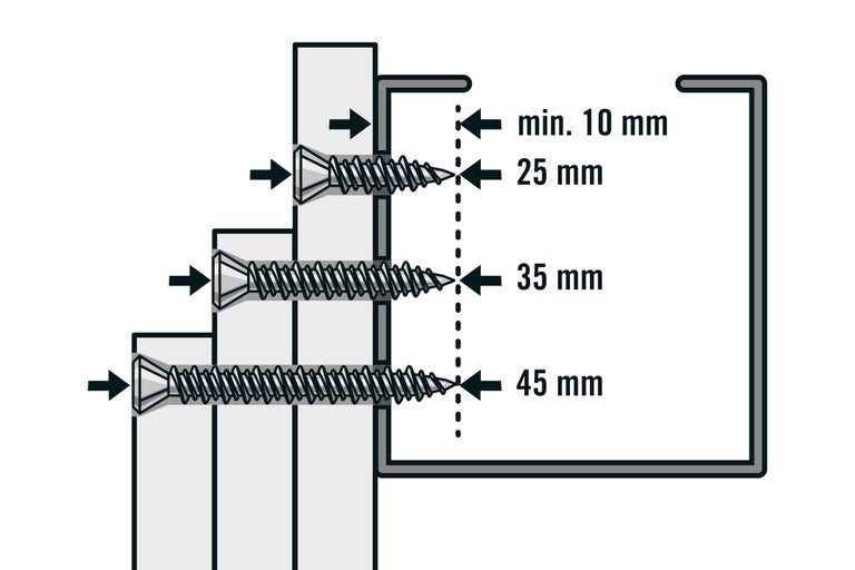 Skruvar av olika längder för att fästa profiler