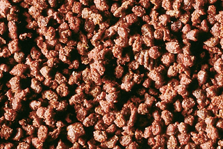 Närbild av gödselmedelgranulat för växter