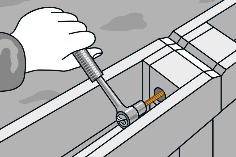 Illustration av en hand som drar åt en skruv med en skiftnyckel