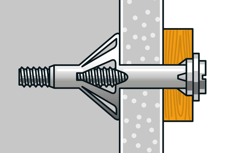 Illustration av en plugg i en vägg och en träbit