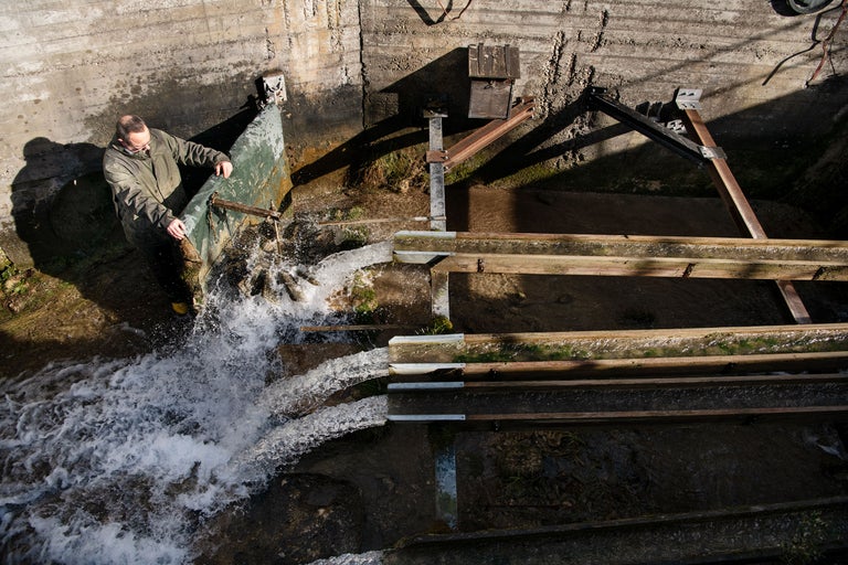 Man reglerar vattenflöde med slussport
