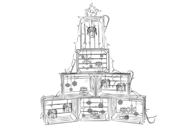 Dekoration med trälådor och ljusslingor till jul