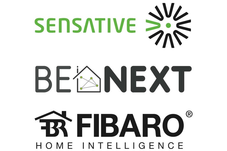 Sensative logotyp, Be Next logotyp, Fibaro Home Intelligence logotyp