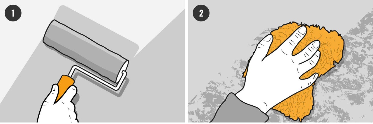 Illustration: väggdesign med färgroller och svampteknik