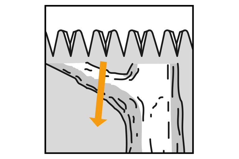 Symbolisk bild för den rekommenderade skärriktningen av en gren