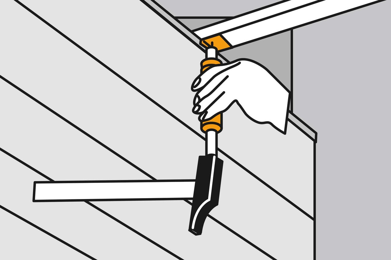 Illustration av en hand som håller ett verktyg för att rikta in paneler