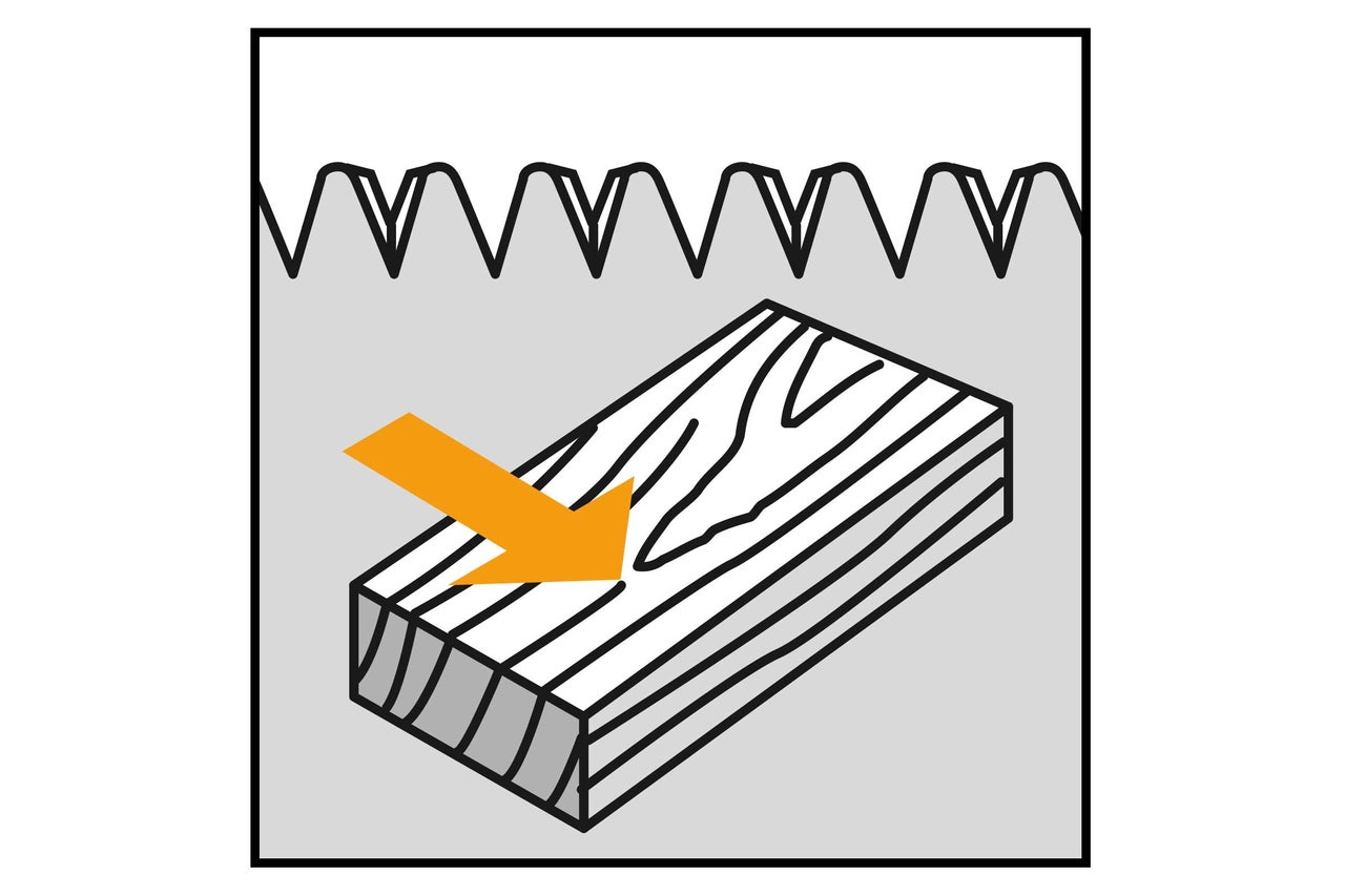 Illustration: Träbearbetning med en såg längs en fiber