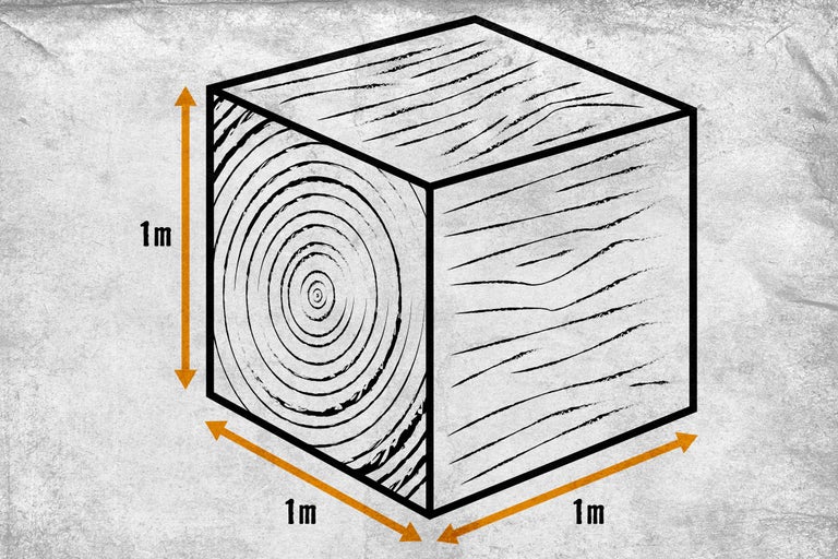Träkubs med måtten 1 meter gånger 1 meter gånger 1 meter