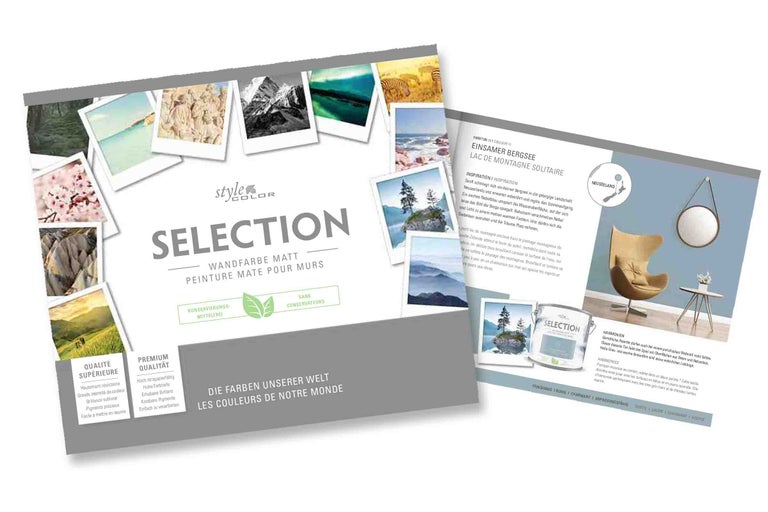 Style Color Selection väggfärg broschyr med färgtonen Ensam bergssjö