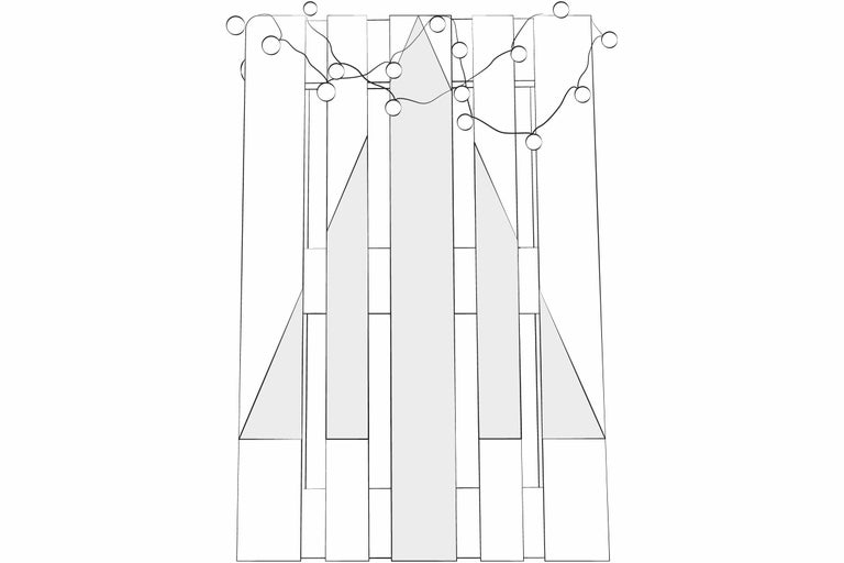 Stiliserad representation av en siluett av en julgran med en ljusslinga