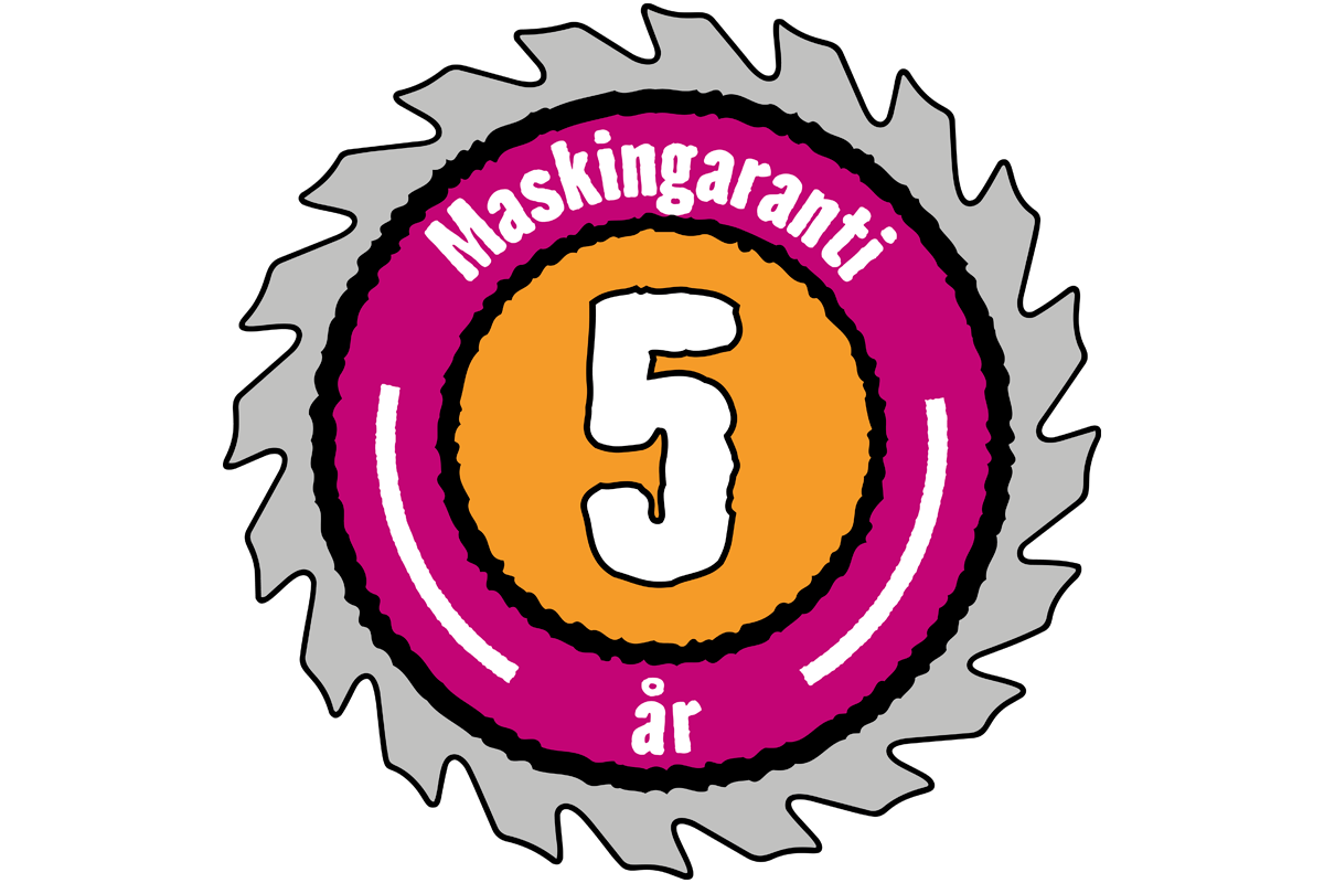 Symbol för fem års maskingaranti.