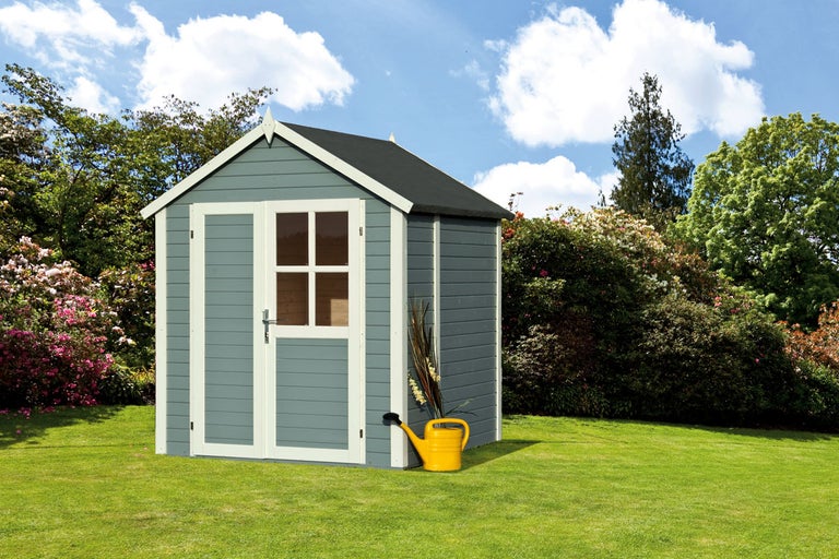 Trädgårdshus i trä med dubbeldörr och fönster