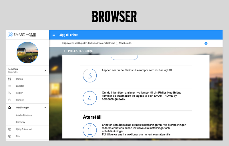 HORNBACH Smart Home App gränssnitt för enhetskonfiguration
