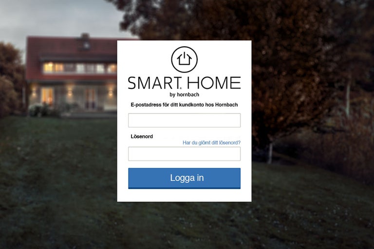 Smart Home by Hornbach inloggningsformulär med fält för e-postadress och lösenord
