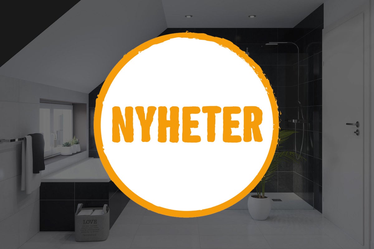 Modernt badrum med badkar och dusch samt texten Nyheter