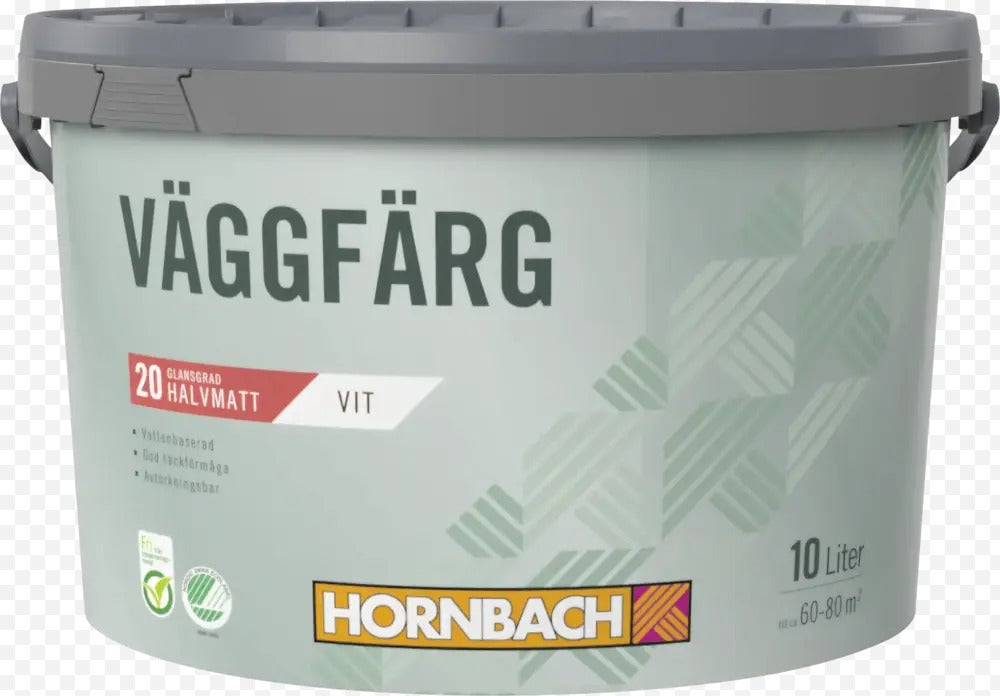 Hink med vit, halvblank väggfärg, 10 liter, från Hornbach