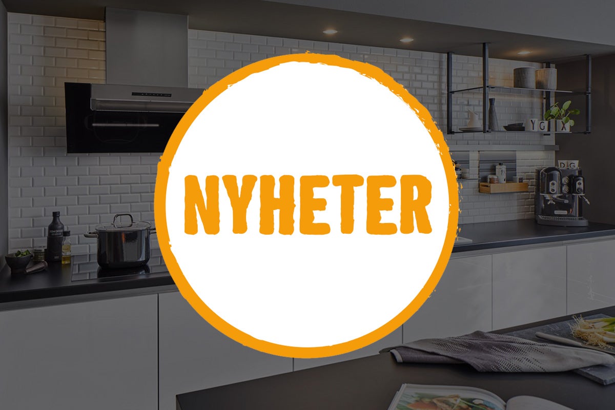 Köksscen med moderna apparater och texten 'Nyheter'