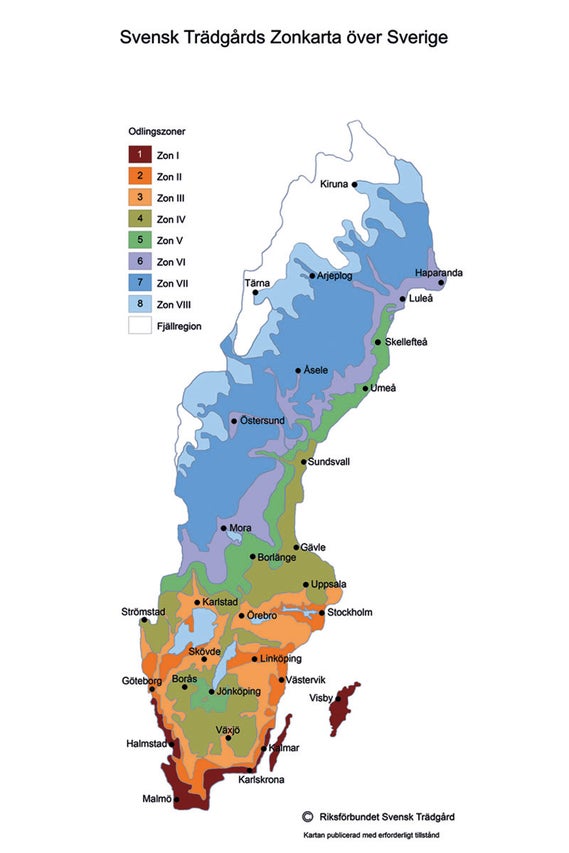 Svensk trädgårdszonkarta