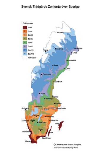 Svensk trädgårdszonkarta