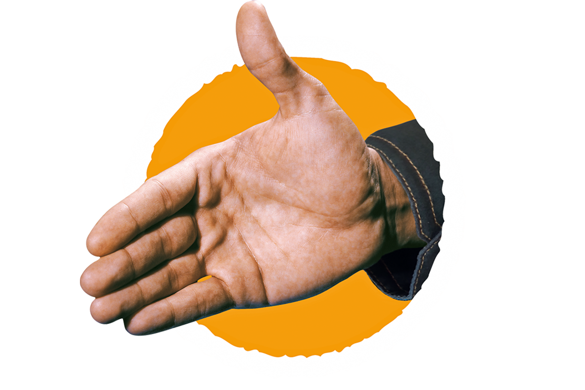 Öppen hand mot orange bakgrund