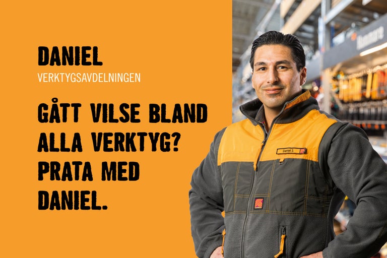 En Hornbach-anställd på verktygsavdelningen står redo att ge råd.