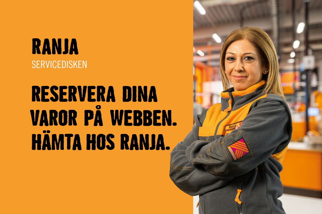Reservera dina varor online och hämta dem på Hornbach. Anställd med Hornbach logotyp.