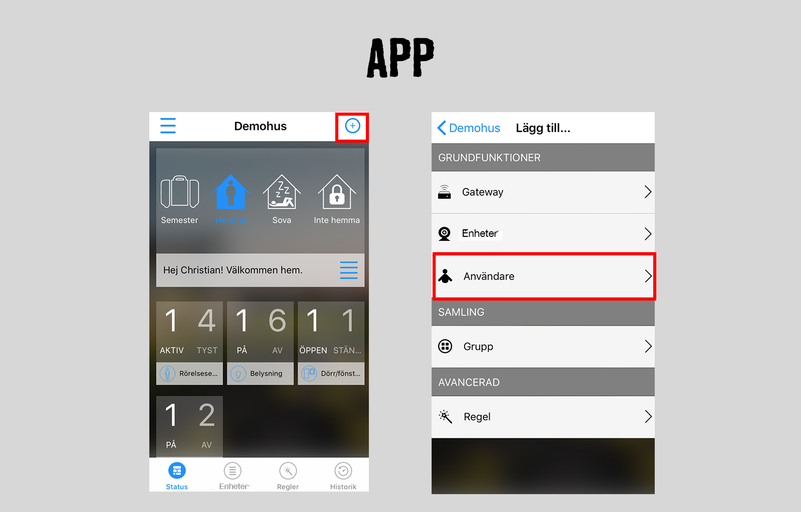 App-vy av ett smart home-system