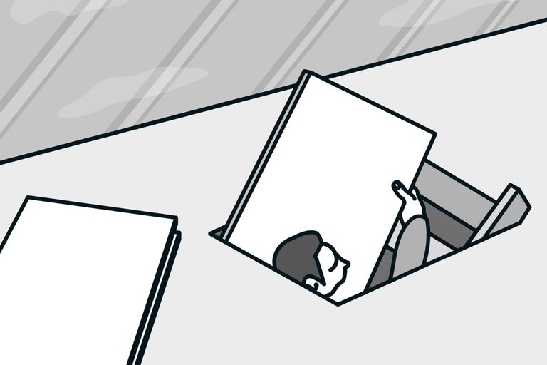 Illustration av en person som öppnar en inspektionslucka