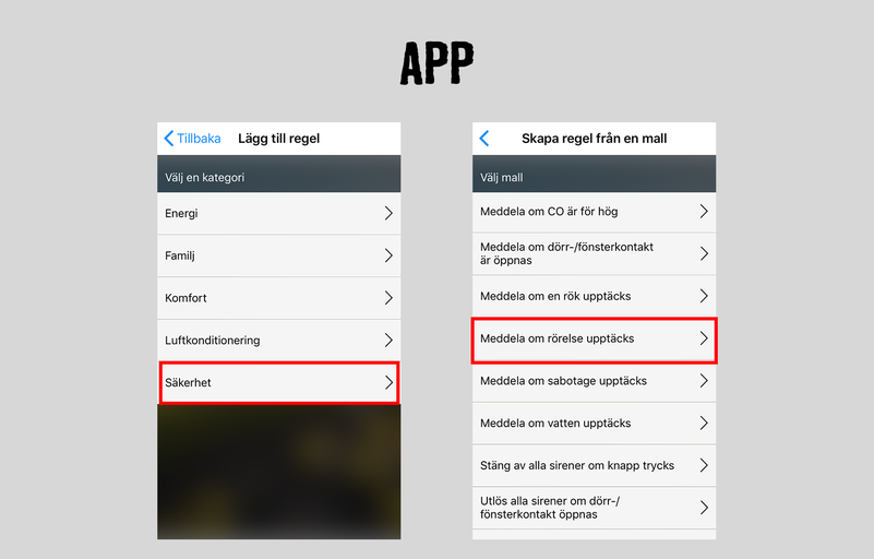 App-vy med alternativ för att skapa regler för ett smart hem system