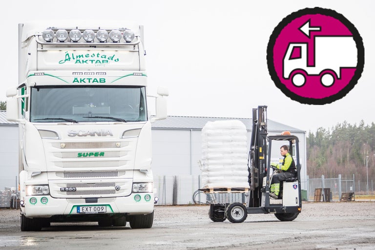 Lastbil lastas med gaffeltruck, symbol för godsmottagning