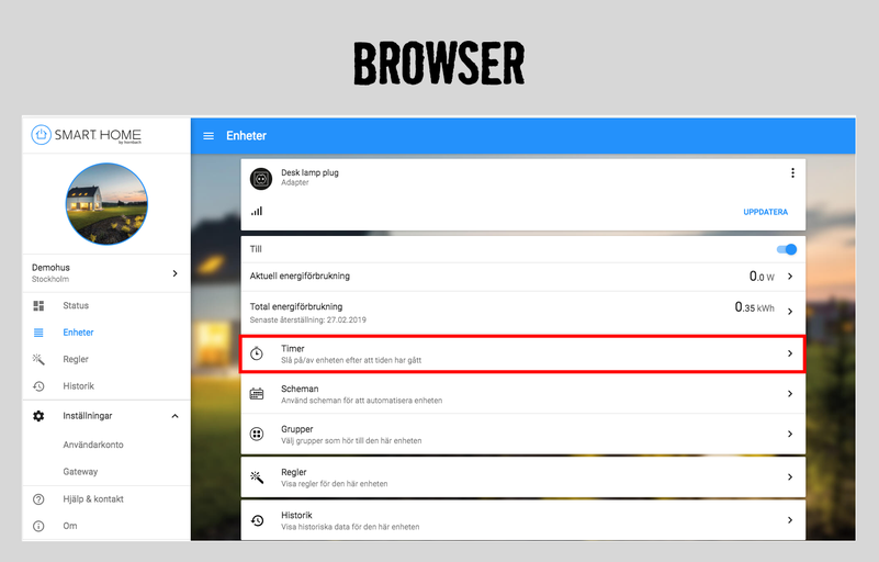 Smart Home-app: Timerfunktion för att styra enheter