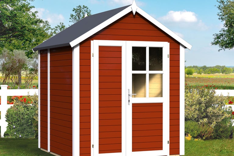 Trädgårdshus i trä med dörr och fönster