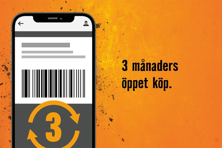 Smartphone med streckkod och meddelandet tre månaders returrätt