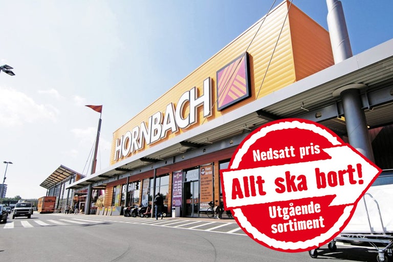 Hornbach byggmarknadsfasad med rabattkampanj