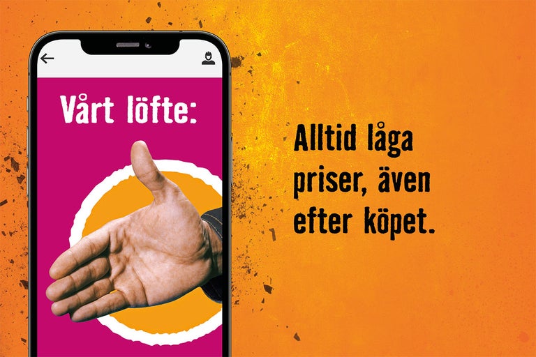 Smartphone-skärm med löftet: Alltid låga priser, även efter köpet.