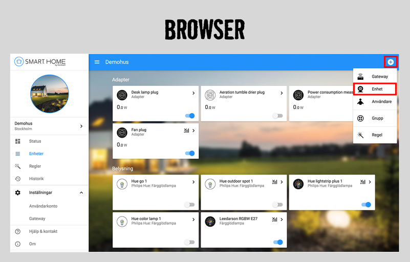Smart Home App användargränssnitt för enhetsstyrning