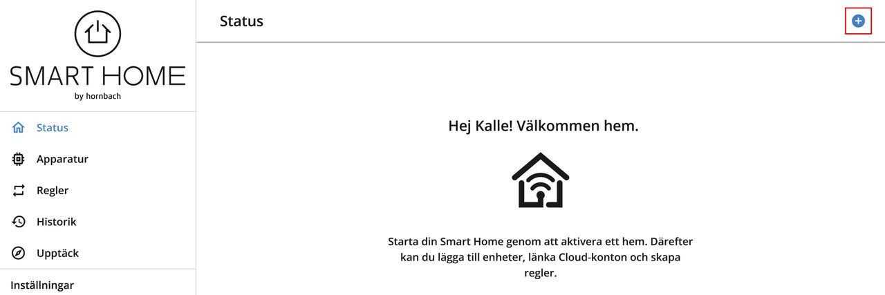 Användargränssnitt för Hornbach Smart Home-appen