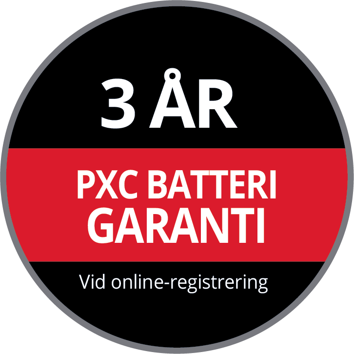 Tre års PXC batterigaranti vid onlineregistrering