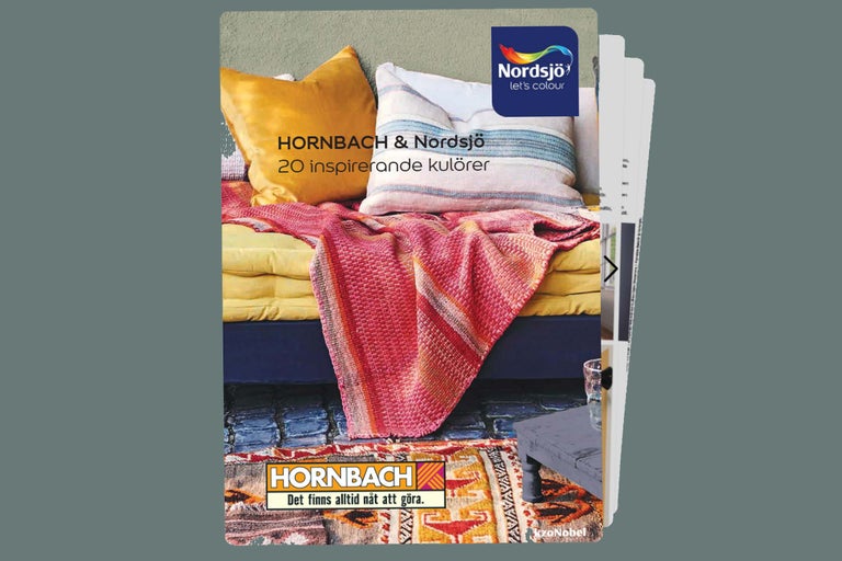 Hornbach och Nordsjö färgkarta med 20 inspirerande kulörer.