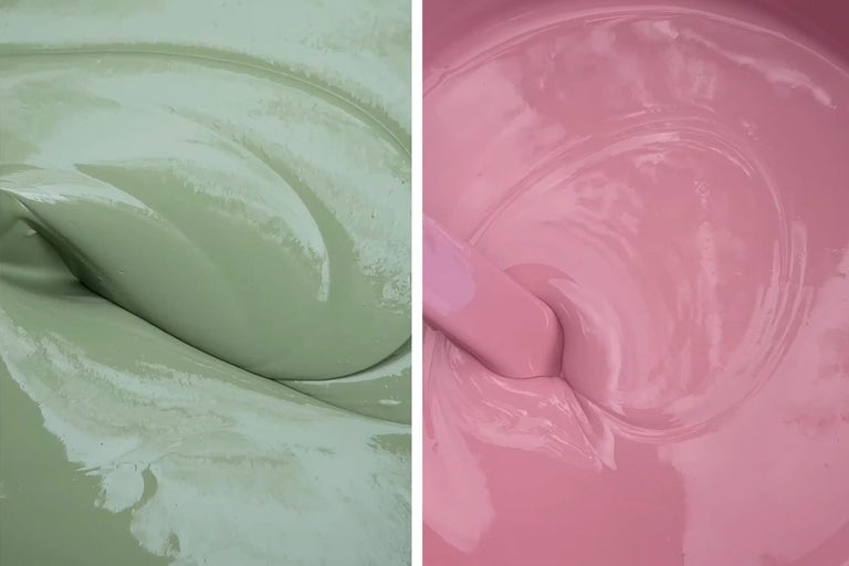 Närbild av grön och rosa färg för inomhusbruk