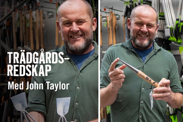 Man presenterar trädgårdsredskap från for_q