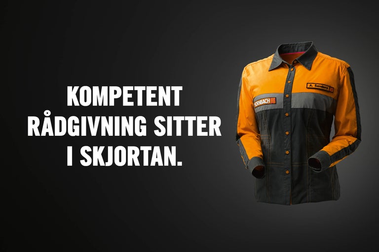 Hornbach arbetsjacka med texten: Kompetent rådgivning finns i skjortan