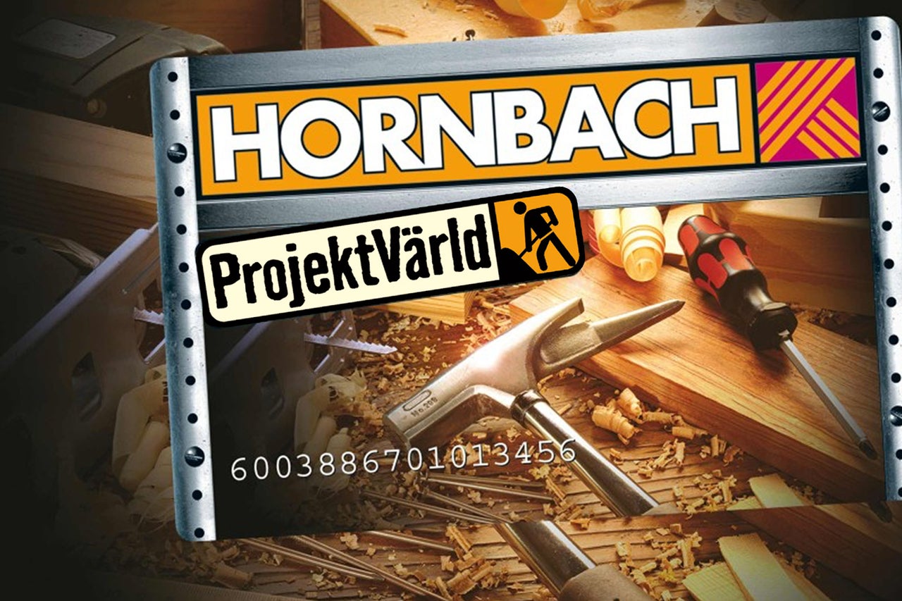 Hornbach logotyp med symbolen Projektwelt, verktyg och trä