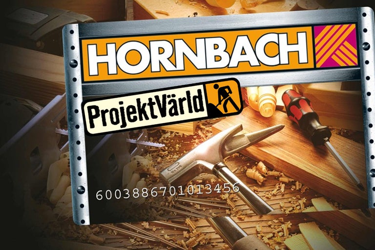 Hornbach logotyp med symbolen Projektwelt, verktyg och trä